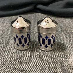 Sliver Antique Blue Glass Silver Salt And Pepper
