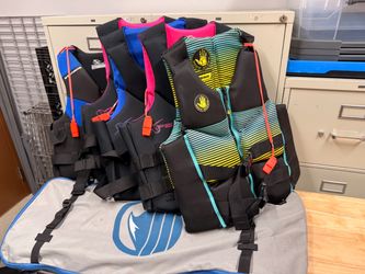 Life Jackets / PFD Vest Set – Body Glove, Stearns & X2O + Storage Bag