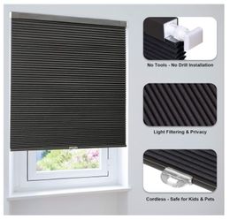 LazBlinds Blackout Honeycomb Shades - 34x64 Black E74