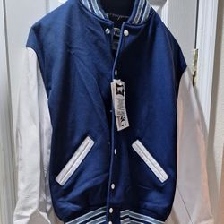 LEADER VARSITY LETTERMAN JACKET - WHITE LEATHER SLEEVES 