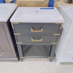 Brand New Black Oak 24" Single Vanity with Marble Top in White  $315 
