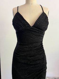 Formal Stretch Knit Black Dress With Glitter