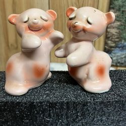Two 1940s Pink Bear Salt And Pepper Shakers