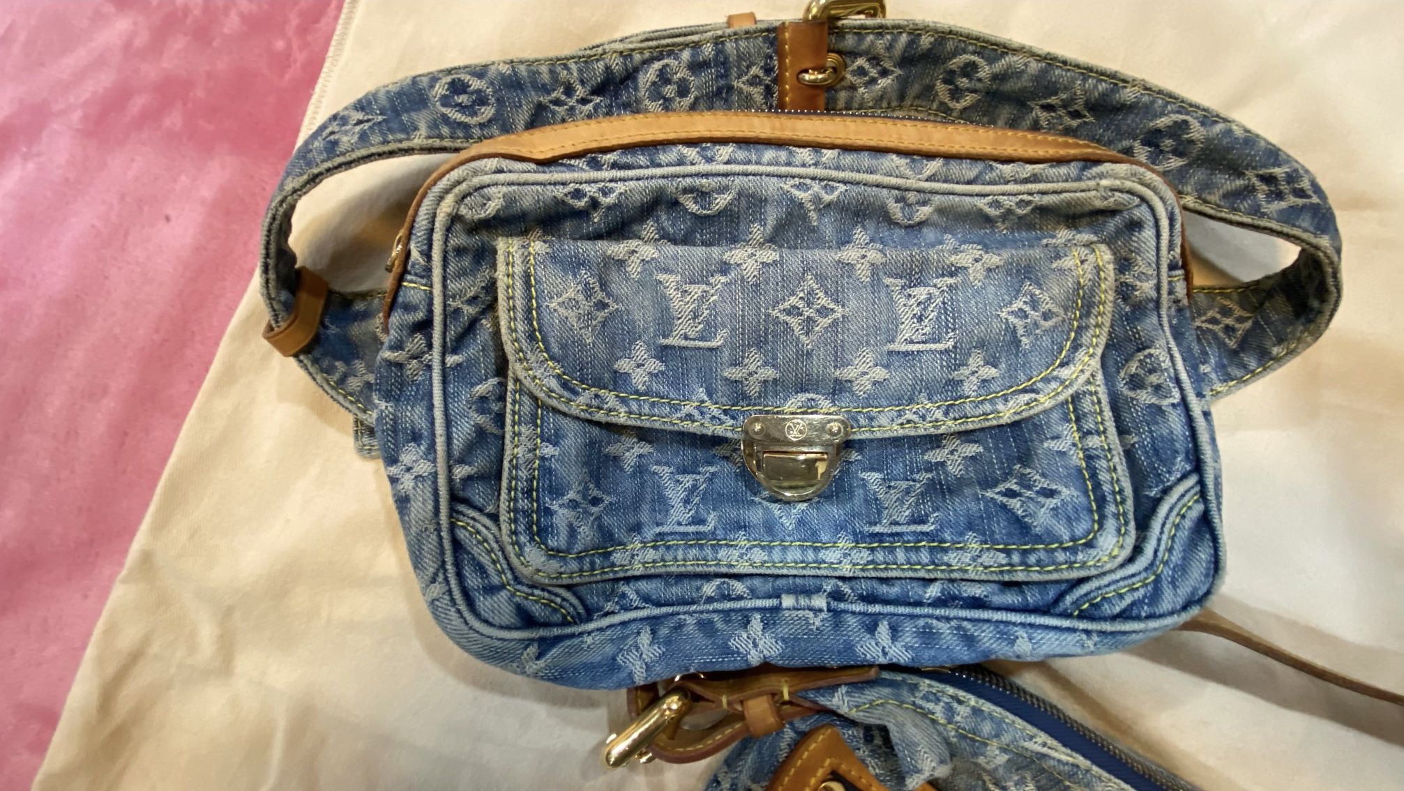 LOUIS VUITTON BUM BAG WAIST POUCH SR1047 INDIGO MONOGRAM DENIM M95(contact info removed)5