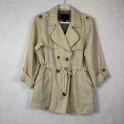 Sanctuary Women Linen Cotton Trench Jacket Beige Coat L