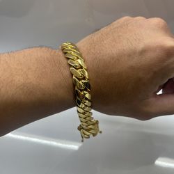 14 MM ‼️⛓️ MIAMI CUBAN LINK BRACELET 👑 7.5” GOLD OVER SILVER