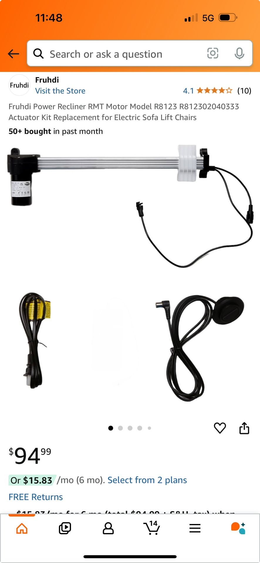 Fruhdi Power Recliner RMT Motor Model R8123 R(contact info removed)33 Actuator Kit Replacement for Electric Sofa Lift Chairs