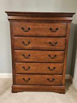 Solid Wood 5-Drawer Chest of Drawers / Highboy Dresser – Warm Cherry Finish