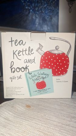 The Sneaky Chef tea kettle and book gift set 2.5 Quart Red With White Dots

