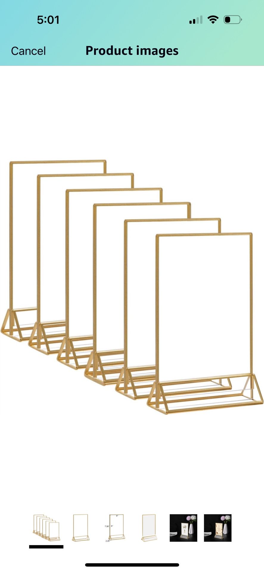 HIIMIEI Acrylic Gold Frames Sign Holders 4x6, Double Sided Table Menu Display Stand, Wedding Table Numbers Holder(6 Pack)