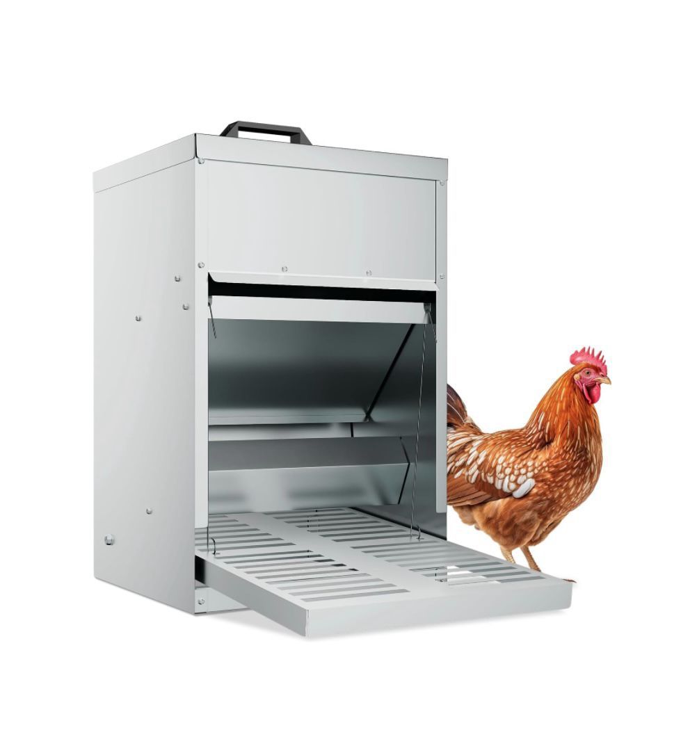 MoNiBloom Automatic Treadle Chicken Feeder, 11 lb Galvanized Steel Duck Feeder with Weatherproof Lid, Coop Feeder Rodent Proof Poultry Feeder (Y038)