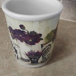 Vintage Ceramic Flowers Vase Hand Painted Signed 