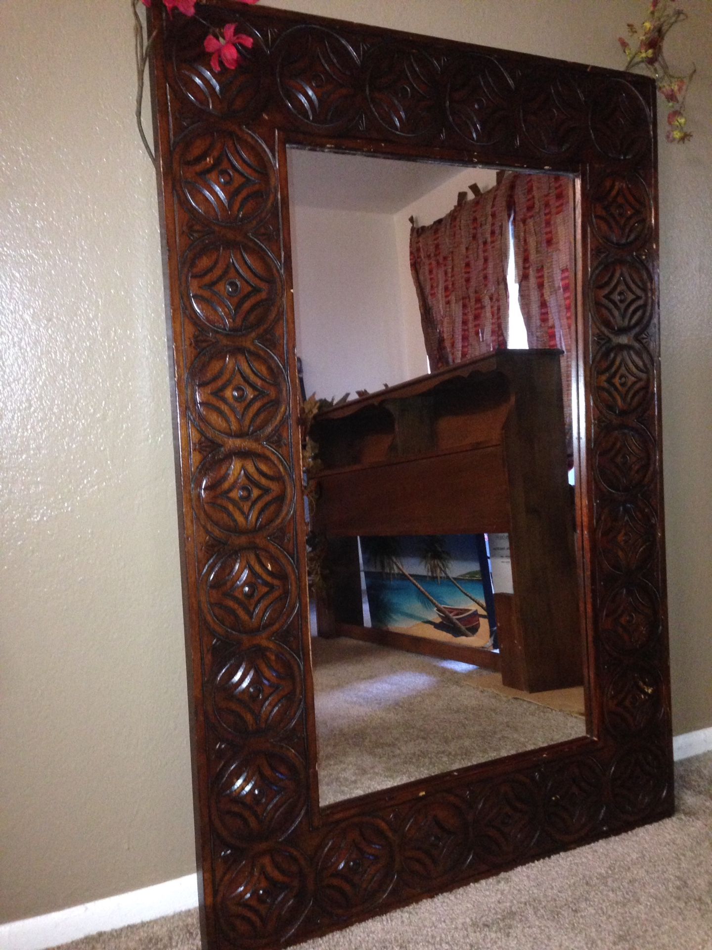 LARGE HAND CARVED TANJUNG Circles Mirror - Pier 1 Imports 48 x 32** REDUCED 4 TONIGHT ONLY **