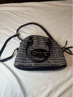 Juicy Couture Crossbody Satchel Purse – Black & Cream Logo Print