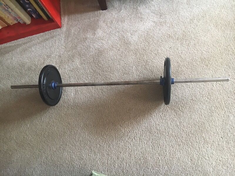 50 pound bar with two 25 pound weights