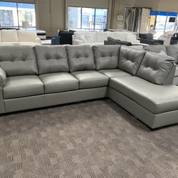 Grey Leather Sectional Couch 