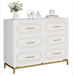 2  white 6-drawer dresser with gold accents