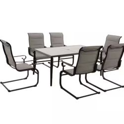 Hampton Bay Glenridge Falls 7-Piece Metal Padded Sling Rectangular Outdoor Dining Set in Putty Beige