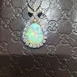 Natural Opal And Diamond Pendant 