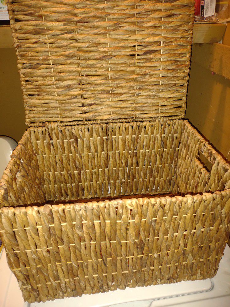 Woven Basket With Lid And Banana Leaf Magazine Rack 