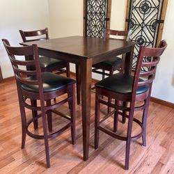 Solid Wood Pub Table & 4 Bar Stools