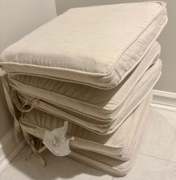 Pier 1 Imports Set of 6 Woven Fabric Chair Seat Cushions w/ Ties Light Beige