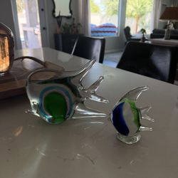 Murano Paperweight Fish Set Bubble Glass 