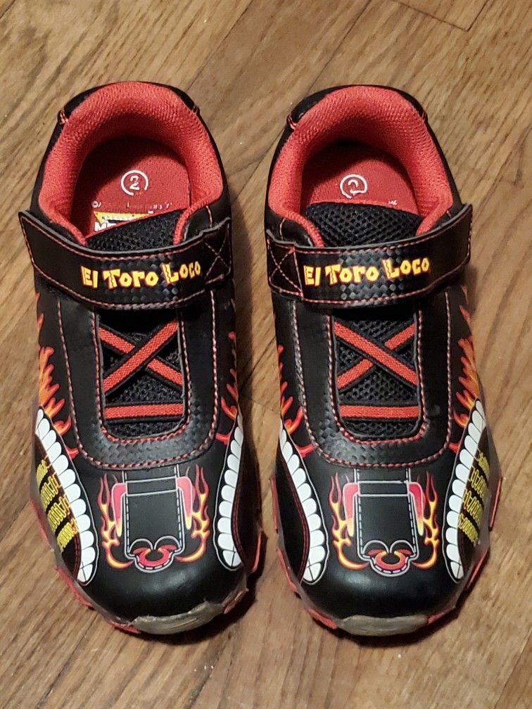 MONSTER JAM SHOES EL TORO LOCO SIZE 2 LIGHT UP VERY GOOD CONDITION