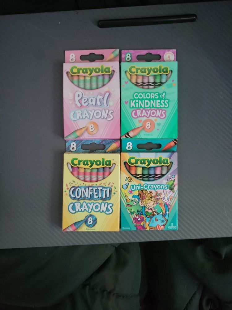 4 8-packs Of Special Crayons - Uni-crayons, Confetti Crayons, Pearl Crayons, Colors Of Kindness Crayons