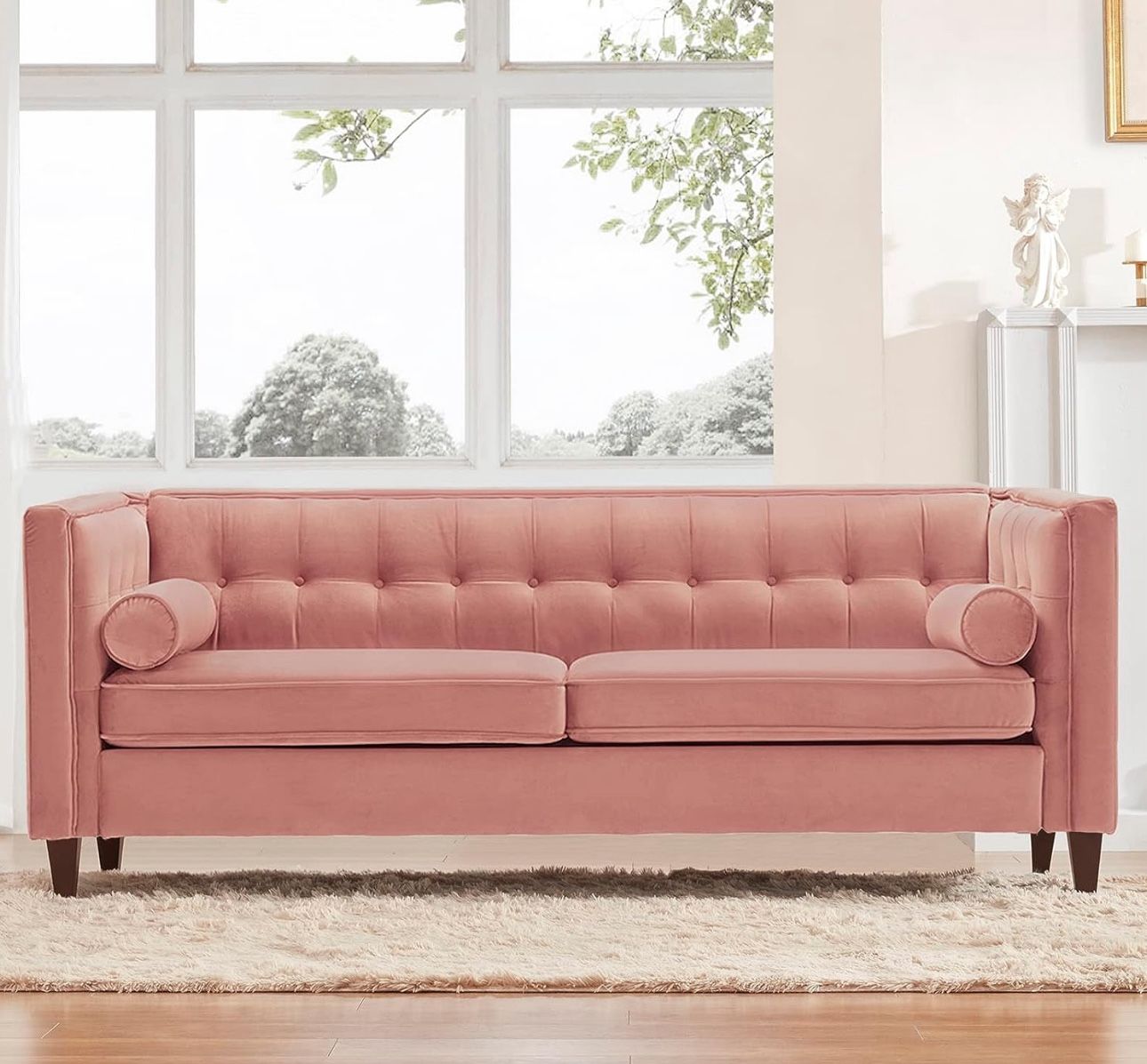 58'' W Velvet Sofa, Mid-Century Love Seats Sofa Furniture with Bolster Pillows, Button Tufted Couch for Living Room, Tool-Free Assembly (Loveseat, Pin