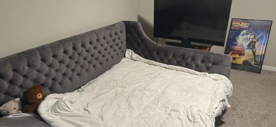 Gray Velvet Tufted Bed Frame