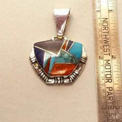 $50! 925 Sterling Silver Zuni/ Navajo Inlay Necklace Pendant 