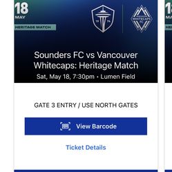 Sounders vs Vancouver Saturday 5/18/24 @ 7:30pm