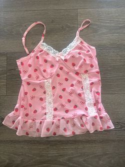 Pink Strawberry Print Lace Cami Top