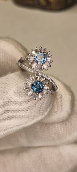 Blue & white Topaz Silver Ring