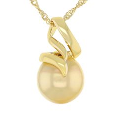 11mm Golden Cultured South Sea Pearl 18k Yellow Gold Over Sterling Silver Pendant with 18 inch Chain