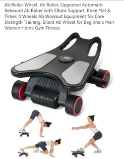 Ab Roller Wheel, Ab Roller, Upgraded Automatic Rebound Ab Roller with Elbow Support, Knee Mat & Timer, 4 Wheels Ab Workout Equipment for Core Strength