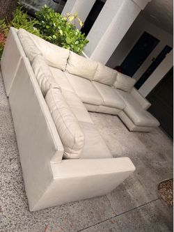 Bernhardt Leather Cream Sectional Sofa Couch