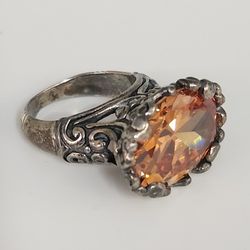 Antique Style Sterling Silver Ring Featuring A Brilliant Natural Golden Citrine