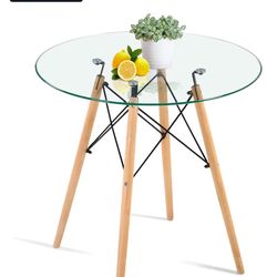 Circular Glass and Wood Dining Table