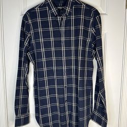 Claiborne Flannel Blue Beige Multicolor Button Up Slim Fit Size Medium Men’s