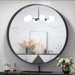 TETOTE 30 in. W x 30 in. H Round Mirror Framed Black Mirrors for Bathroom Wall Bathroom Vanity Mirror Over Sink