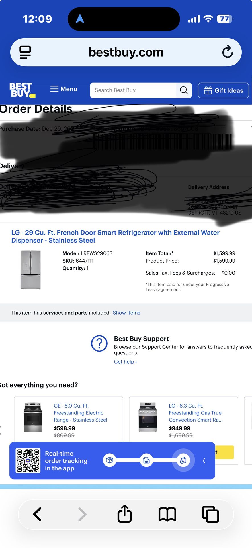 LG 29 CU. FT. French Door Smart Refrigerator with External Water Depenser