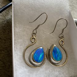 Genuine Opal And Sterling Silver Earrings