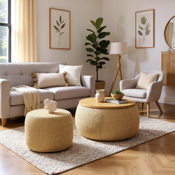 Zion 2 Piece Round Storage Ottoman and Coffee Table Set