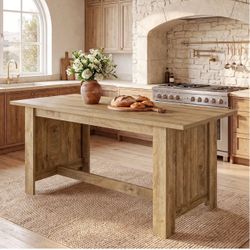 QL0058 63-Inch Kitchen Island with Large Prep Top, Farmhouse Counter Height Table for Kitchen