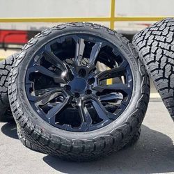 22" NEW Black Wheels Rims and Tires 2025 Chevy 2024 Chevrolet Silverado 1500 Tahoe Suburban GMC Sierra Yukon Cadillac IQ Escalade 22 Inch 285/45R22
