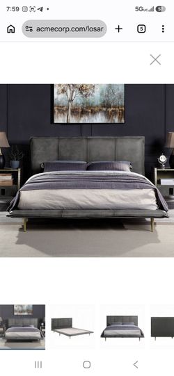 Brand New Grey Top Grain Leather Eastern King Platform Bed Frame