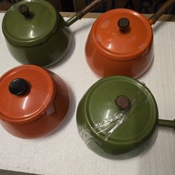 Fondue Pots Wooden Handle From 1970s 