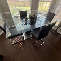 Glass Dining Table Set – Modern Black & Chrome – Excellent Condition